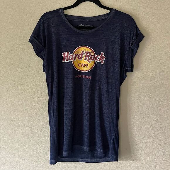 New! Hard Rock Houston, Navy Blue Soft, Burnout Tee. Size XL. - Picture 1 of 3